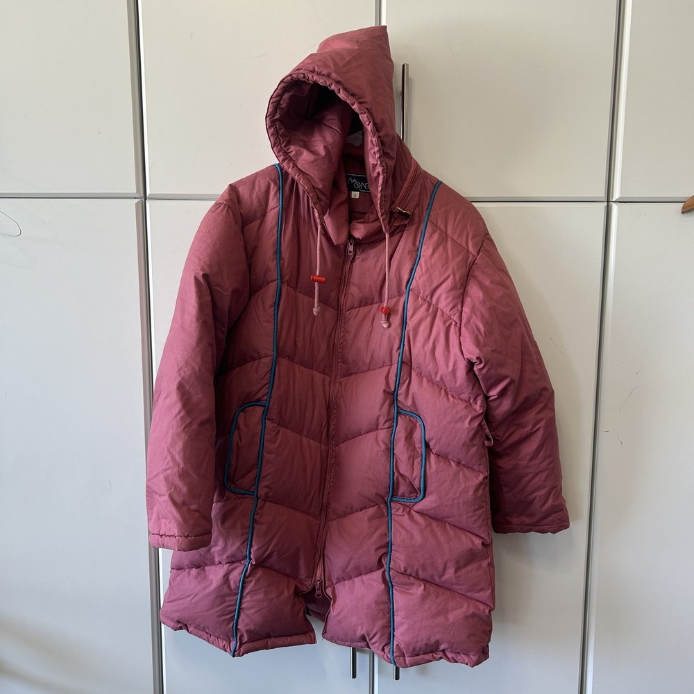 Elkmont Vintage Hooded Puffer Jacket Pink Down Fill Cotton Shell Parka Small